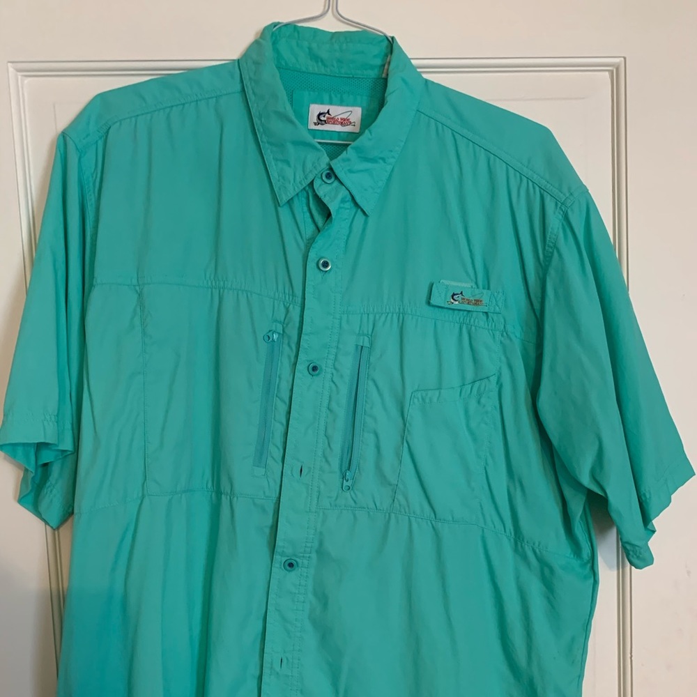 Men’s s/s fishing shirt, large, very good cond.